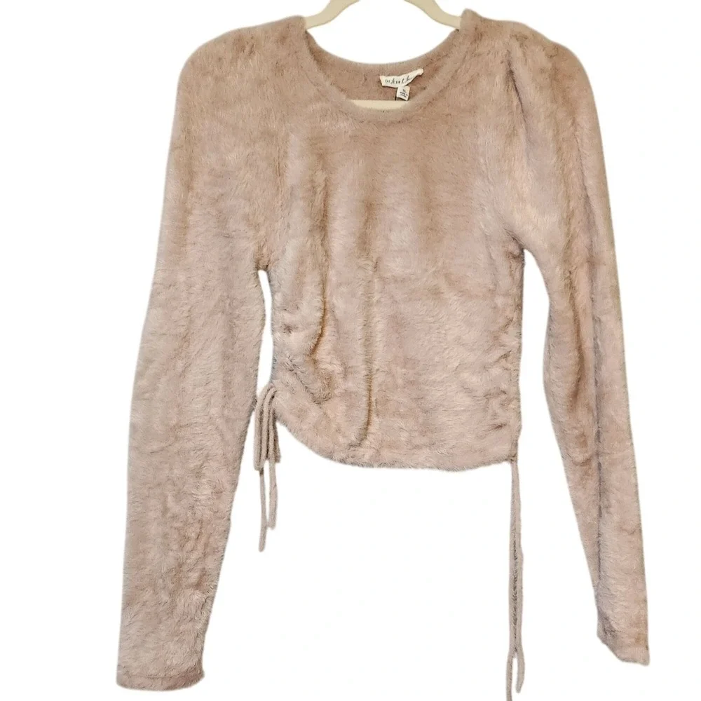 For Love/Lemons Mohr Faux Fur Top XL Beige Tie Waist Wrap Quiet Luxury Soft Glam - Picture 2 of 7
